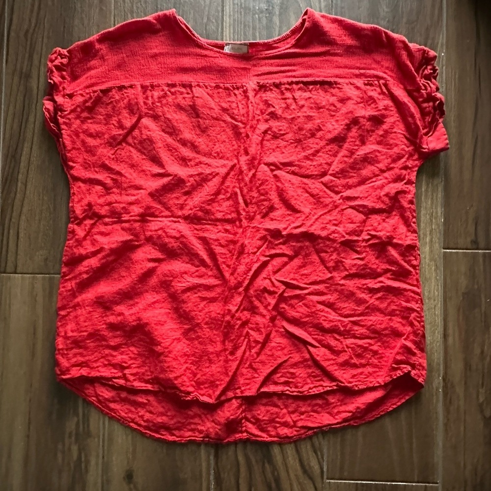 Saiph Red Linen Cotton Ruffle‎ Sleeve Blouse Made in Italy 3X Plus Size 51293
